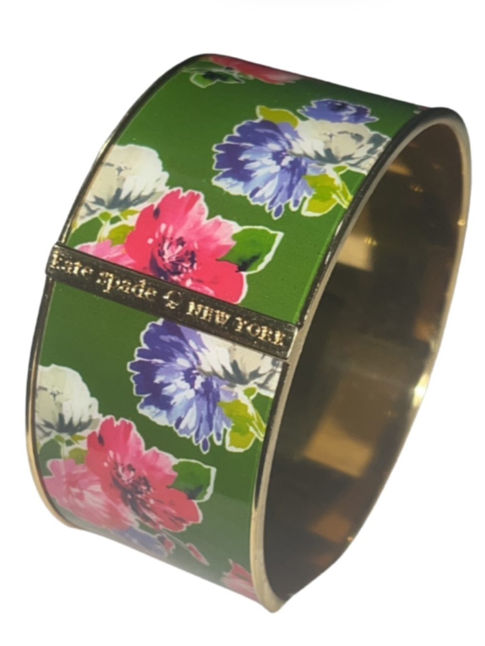 Kate Spade New York Spring Bloom Paper Green Floral Wide Bangle Bracelet
